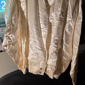 Apparel of Las Vegas Embroidered Logo Button Zip Beige Bomber Jacket Large Women